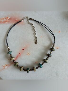 Marjorie Baer SF Multi Chain Silver And Brass with Turquoise  Station Necklace